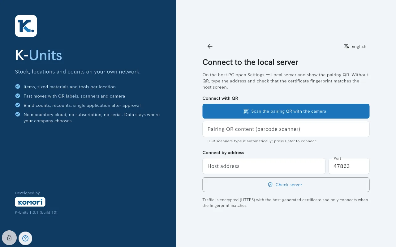 Connect to the local server screen with QR or address