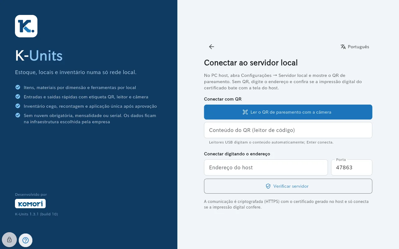 Tela Conectar ao servidor local com QR ou endereço