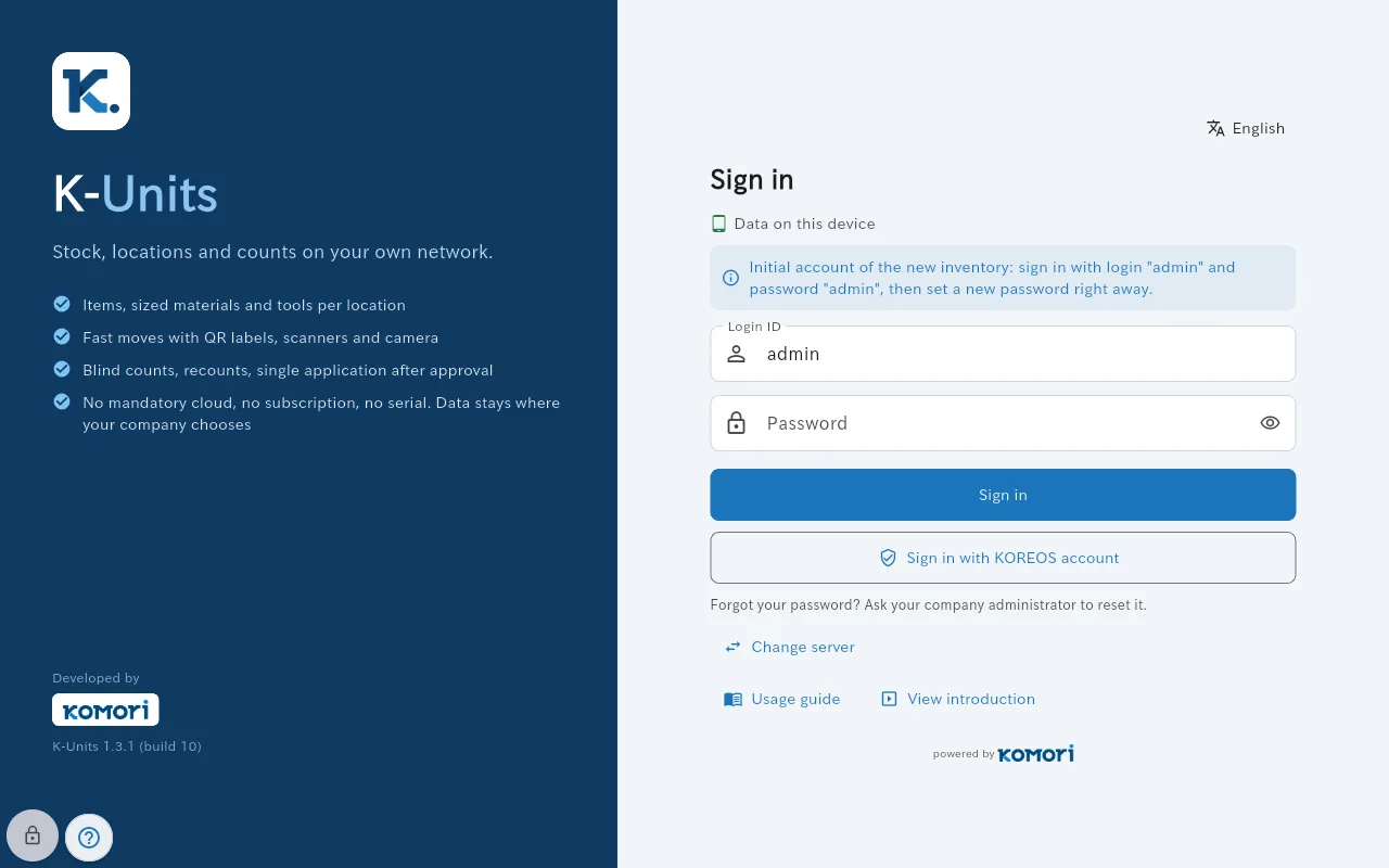 K-Units sign-in screen