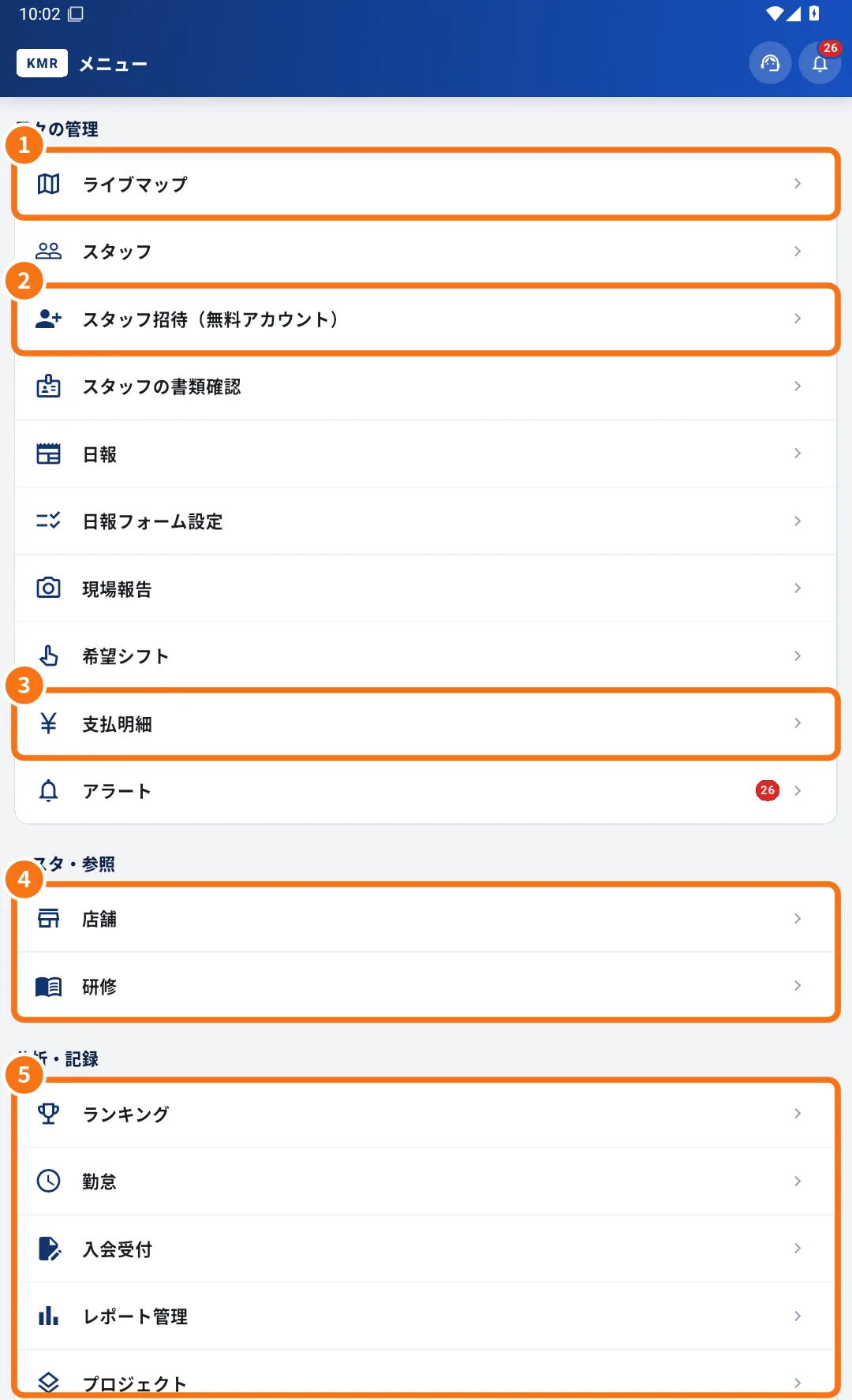 管理者のメニュー