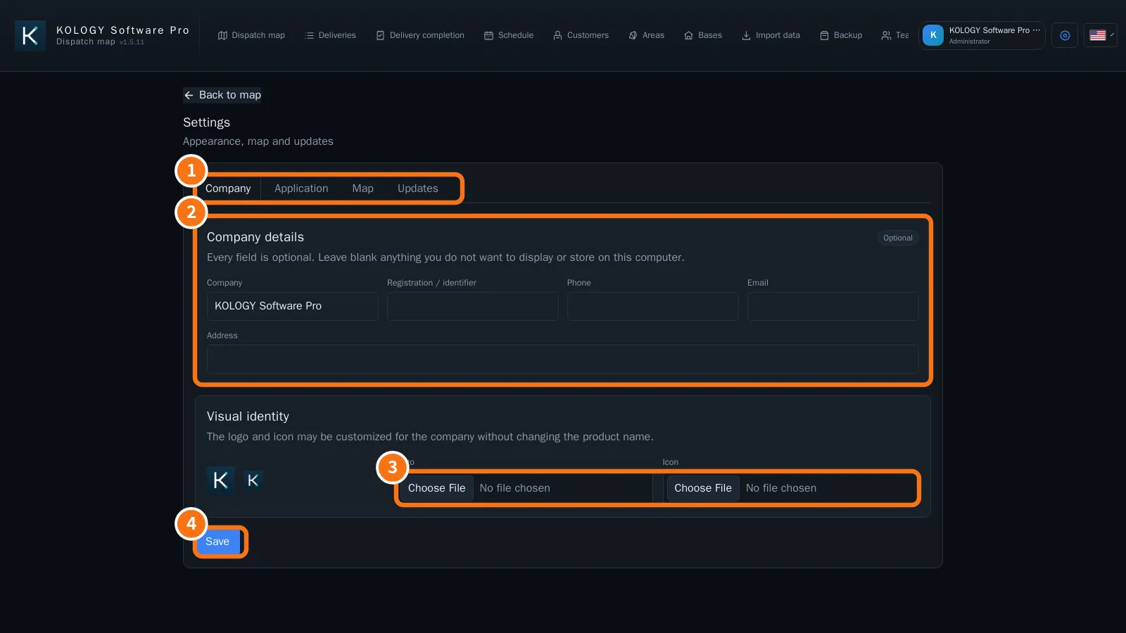 Pro Settings, Company tab