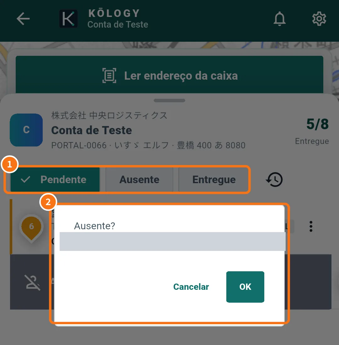 Confirmação de ausente com Cancelar e OK