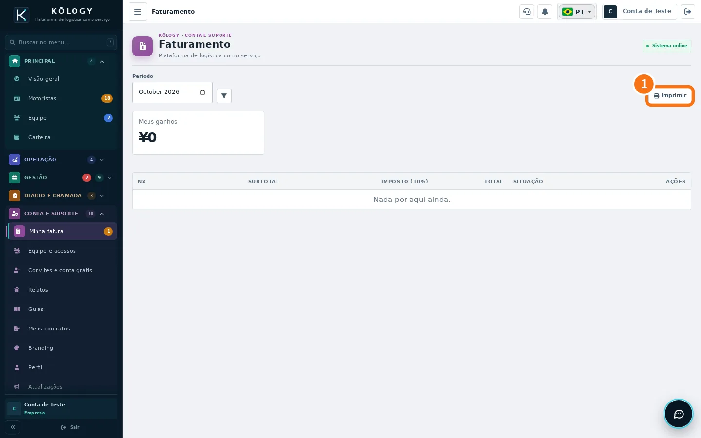 Faturamento na web com o botão Imprimir numerado