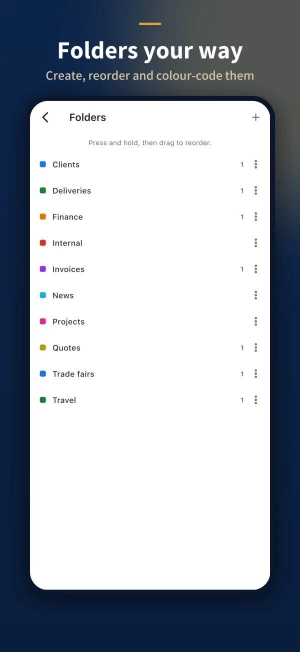 List of coloured folders