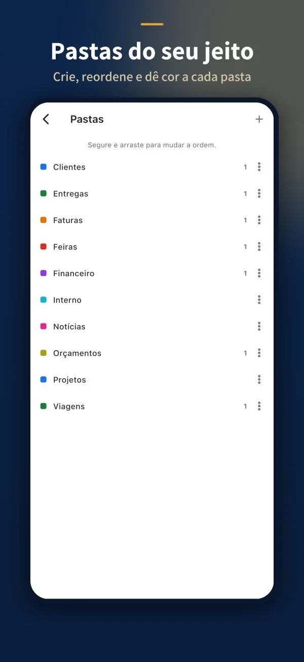 Lista de pastas coloridas