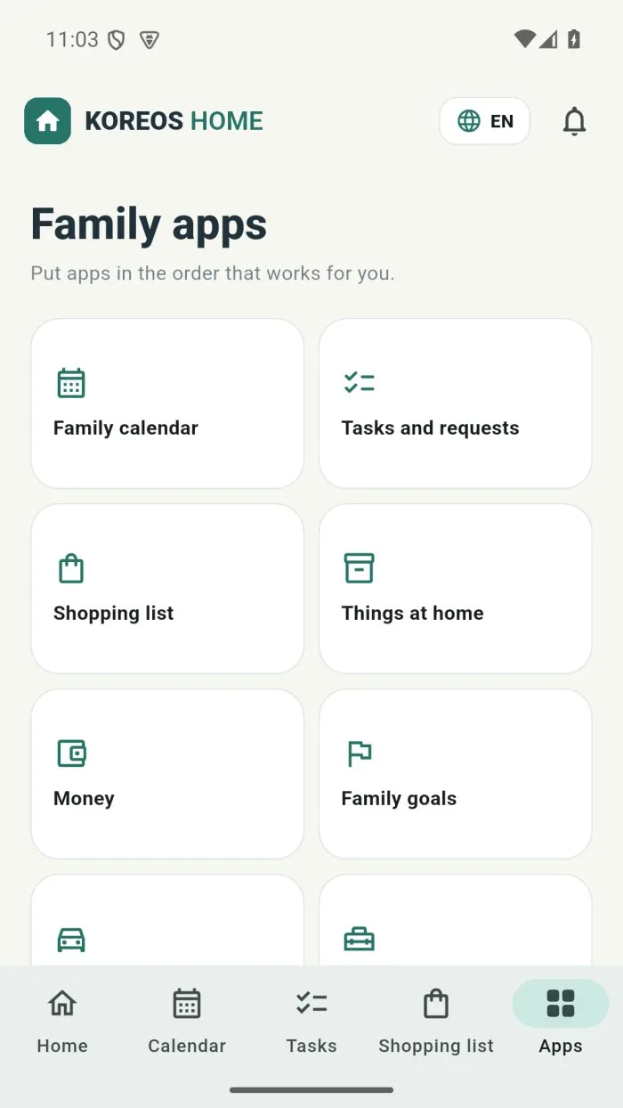 Grid of family apps