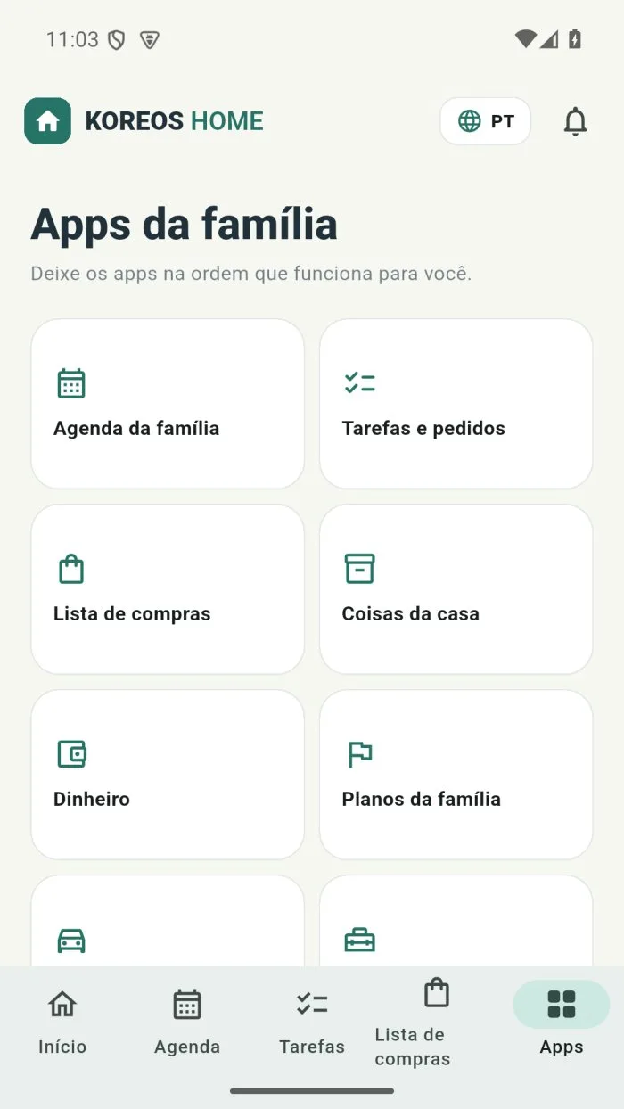 Grade de apps da família